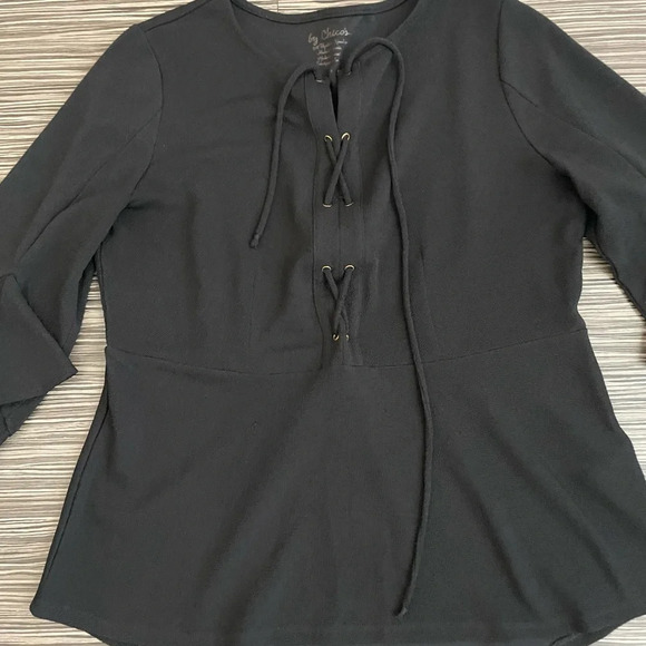 Womens By Chicoc’s Size 2 Tunic Long Ruffle Sleeve Front Lace Up Blouse - Picture 2 of 6